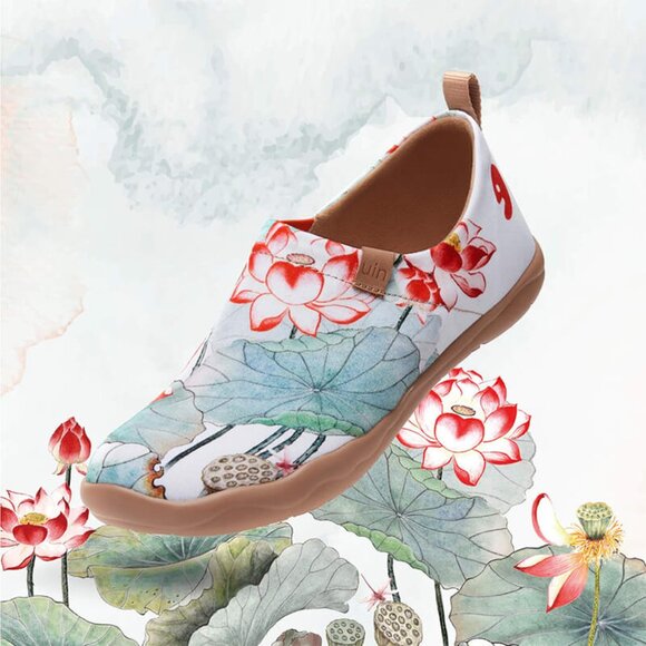 UIN Tranquil Lotus Toledo I Women's Art Travel Slip On Shoes Canvas Floral - Picture 7 of 13